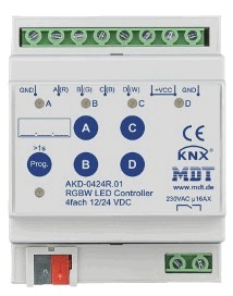 Actuador dimmer KNX, LED 12/24VDC, 4 salidas, voltaje constante, RGB / RGBW, 4A, carril DIN, Ref. AKD-0424R.01
